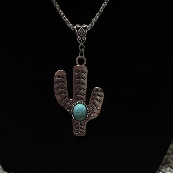 Silver and Turquoise Cactus Jewelry Set - Picture 2 of 5